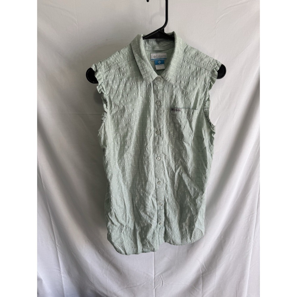 Columbia Top Green Button-Up Textured Check Collared Sleeveless Womens Size S